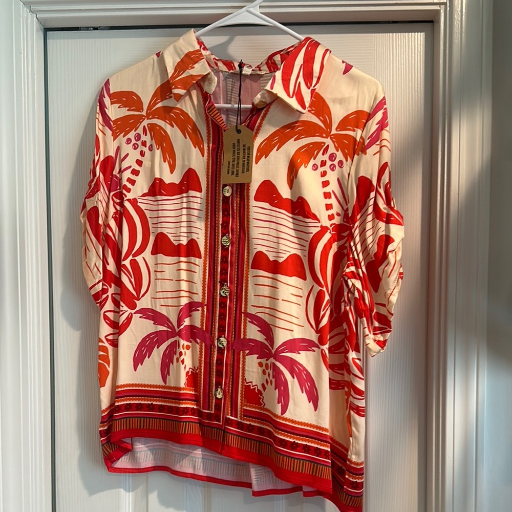 Christian Siriano Orange and Pink Patterned Shirt NWT!
